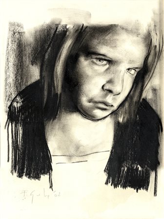 Federico Guida RITRATTO DI RAGAZZA Carboncino su carta, cm 40x30. Firma e...