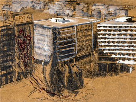 Luca Padroni PIAZZA DELLA COSTITUZIONE (ATENE) Tecnica mista su tavola, cm...