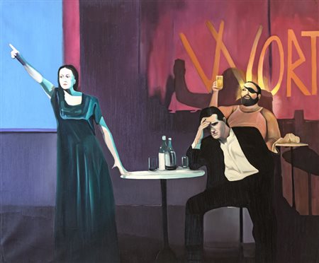 Gian Marco Montesano DIE THEATERGESLLSCHAFT DER SCHONHEIT Olio su tela, cm...