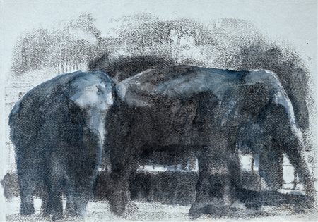 Andrea Aquilanti GLI ELEFANTI Pastello e acquerello su carta, cm 29x42....