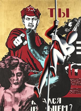 Mark Kostabi SENZA TITOLO Tecnica mista su tela, cm 182,8x137,2. Firmato...