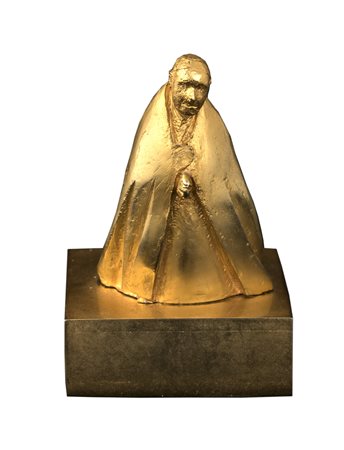 Giacomo Manzù CARDINALE IN PREGHIERA Microfusione in bronzo dorato, cm 8(H)....