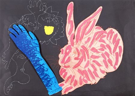 Concetto Pozzati COMPOSIZIONE Stampa multiplo (collage su cartone), cm 70x50....