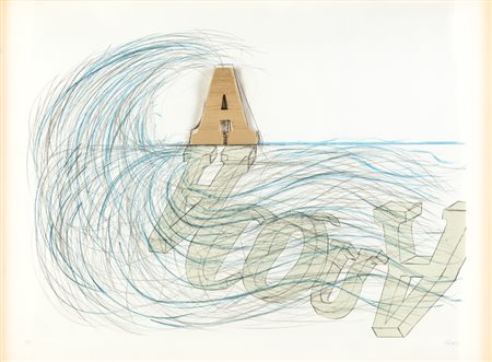 Mario Ceroli ACQUA Scultura multiplo (litografia e legno), cm 59x79. Firma e...