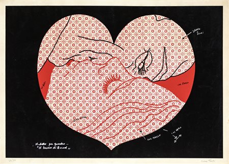 Cesare Tacchi MODELLO PER QUADRO IL BACIO DI BOND Litografia, cm 50x70. Firma...