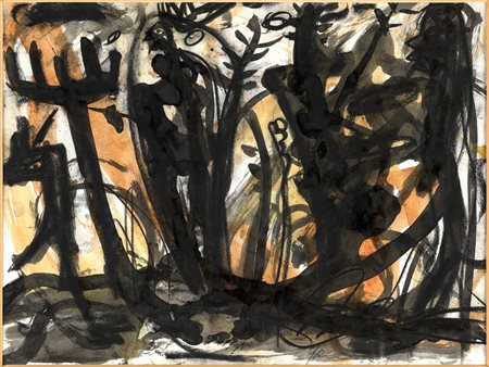 Gunter Damish SENZA TITOLO Tecnica mista su carta, cm 35x48. Opera eseguita...