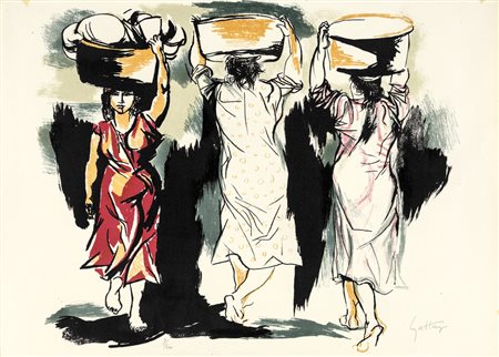 Renato Guttuso SENZA TITOLO Litografia, cm 48x67. Firma e numerazione sul...