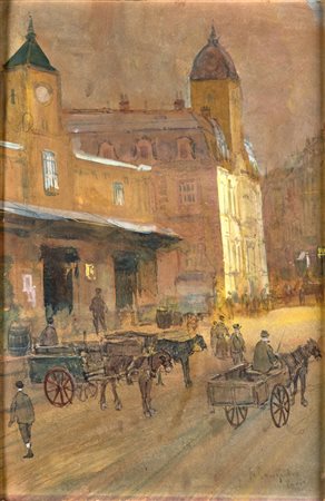 Francesco Cangiullo VEDUTA DI PARIGI Tecnica mista su carta, cm 40x26 firmato...