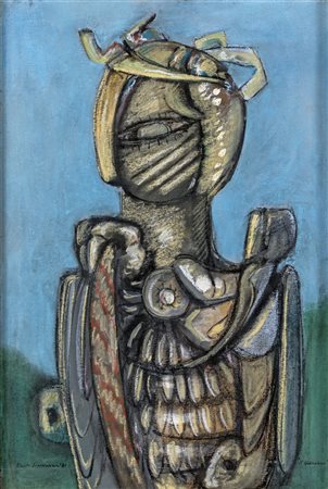 Placido Scandurra IL GUERRIERO Tecnica mista su carta applicata su tela....