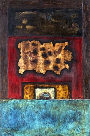 Pino Biasi Pabi ACQUA DA BERE IN PRIGIONE Olio su tela, cm 150x100. Firma al...