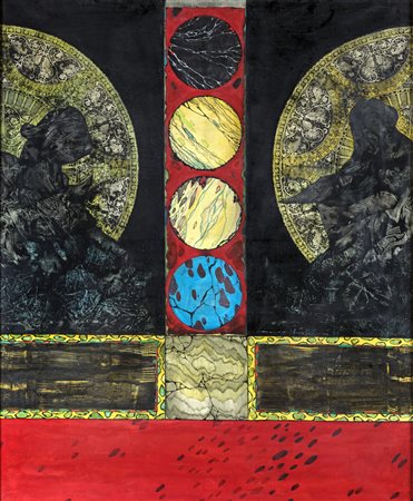 Pino Biasi Pabi ALTARE MINERALE CON DUE IMMAGINI PREFIGURATIVE, Olio su tela,...