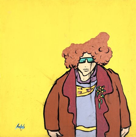 Agenore Fabbri RITRATTO Acrilico su tela, cm 100x100. Firma "Lodola" in basso...