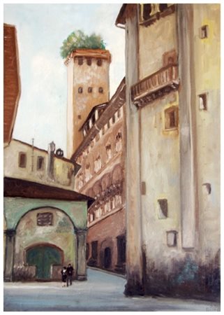 G. B. BETTI Palazzo e torre alberata del Guinigi – Lucca 1966 Olio su tavola...