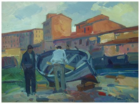 PIERO MARCHI Borgo San Lorenzo 1917 – Livorno 2002 In Venezia Olio su faesite...