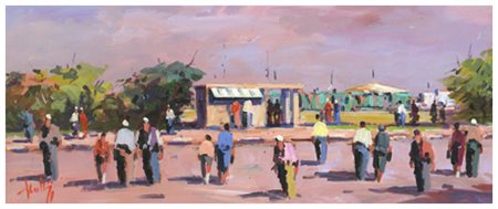 MARIO ROMBOLINI Livorno 1935 Ardenza Olio su masonite 12 x 30. Firma in b. a...