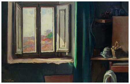 GIACOMO VACCARO Sassetta 1935 Interno Olio su tavola 33 x 50,5. Firma in b. a...