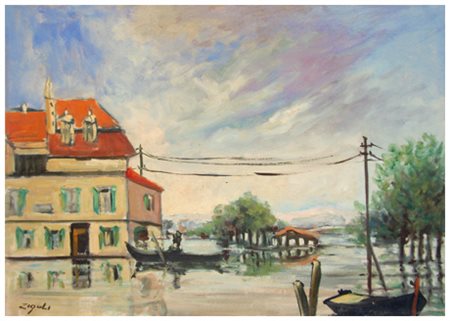 ROMANO ZIGOLI Livorno Senza titolo Olio su faesite 35 x 50. Firma in b. a s....