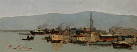 GIOVANNI LOMI Ardenza 1889 – Ardenza 1969 Nel porto 1930 Olio su tavola 11,5...