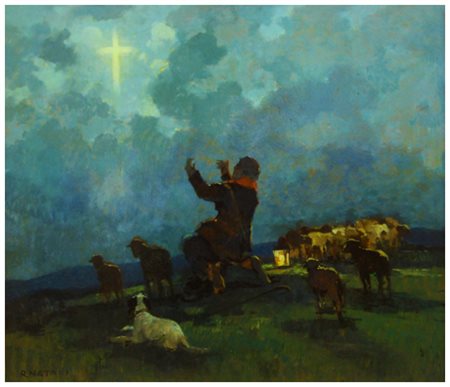 RENATO NATALI Livorno 1883 – Livorno 1979 Visione Olio su faesite 59 x 69....