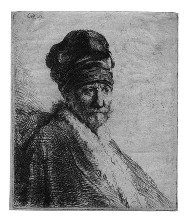 Rembrandt Harmenzoon van Rijn BUSTO DI UOMO CON ALTO CAPPELLO. 1630...