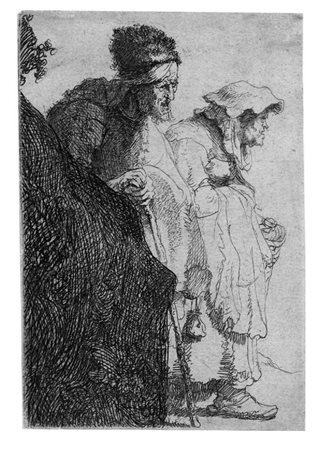 Rembrandt Harmenzoon van Rijn COPPIA DI MENDICANTI DIETRO UNA PRODA. 1630 ca....