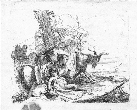 Tiepolo Giovanni Battista NINFA CON PICCOLO SATIRO E DUE CAPRE Acquaforte. mm...