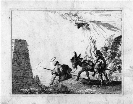 Tiepolo Giandomenico LA SACRA FAMIGLIA PASSA VICINO AD UNA PIRAMIDE...