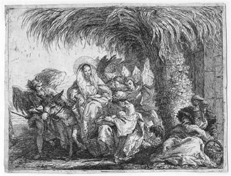 Tiepolo Giandomenico MARIA E GIUSEPPE ESCONO DALLA CASA. Acquaforte e bulino....