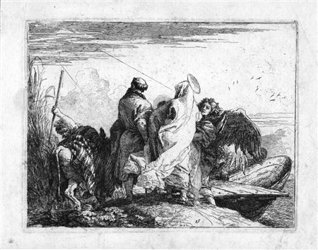 Tiepolo Giandomenico LA SACRA FAMIGLIA ABBANDONA LA RIVA Acquaforte e bulino....