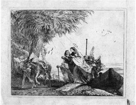Tiepolo Giandomenico LA SACRA FAMIGLIA SCENDE DALLA BARCA Acquaforte e...