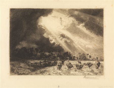 Bracquemond Felix LA NUÉE D’ORAGE. 1860/62 Acquaforte e puntasecca. mm...