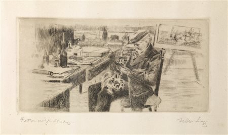 Ulvi Liegi GIOVANNI FATTORI NELLO STUDIO. 1904 ca. Acquaforte e puntasecca....