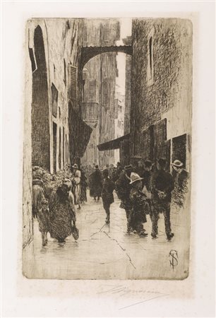 Signorini Telemaco IL GHETTO: PIAZZA DELLA FRATELLANZA. 1886 ca. Acquaforte e...