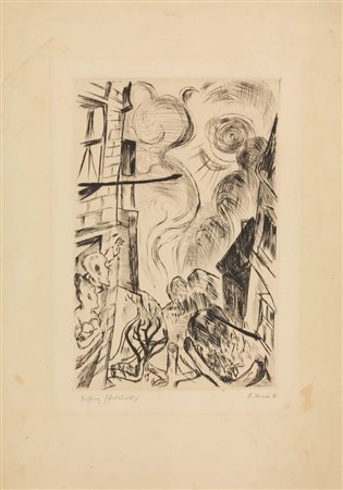 Beckmann Max FRÜHLING o STRASSE IN FRANKFURT. 1918Puntasecca su zinco. mm...