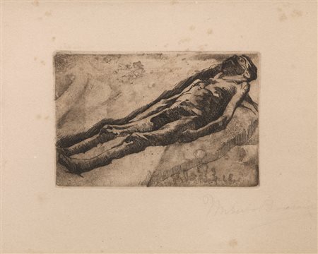 Boccioni Umberto CADAVERE D’UOMO (L’ANNEGATO). 1910 Acquaforte. mm 100x147....