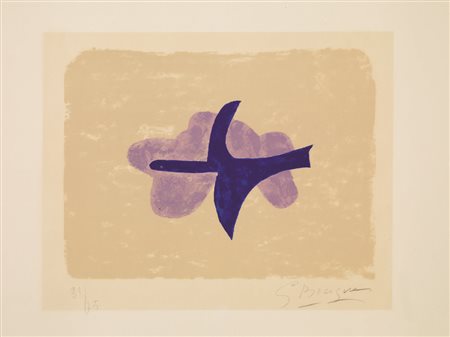 Braque Georges DANS LE CIEL (OISEAUX XV). 1958 Litografia a 4 colori. mm...