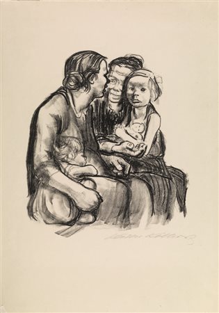 Kollwitz Käthe ZWEI SCHWATZENDE FRAUEN MIT KINDERN. 1930 Litografia. mm...