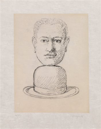 Magritte René UNTITLED. 1968 Acquaforte su fondo ocra. mm 199x149. Foglio: mm...