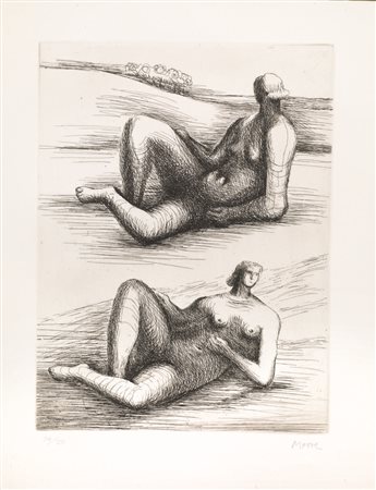 Moore Henry TWO RECLINING FIGURES. 1977/78 Acquaforte. mm 300x227. Foglio: mm...