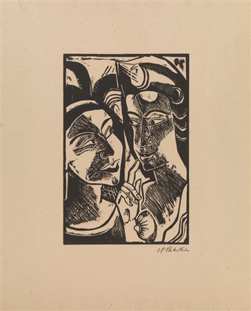 Pechstein Max ZWIESPRACHE. 1918 Xilografia. mm 360x235. Foglio: mm 610x480....