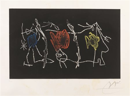 Mirò Joan NOCTURN CATALA. 1972 Acquaforte e acquatinta a colori. mm 295x471....