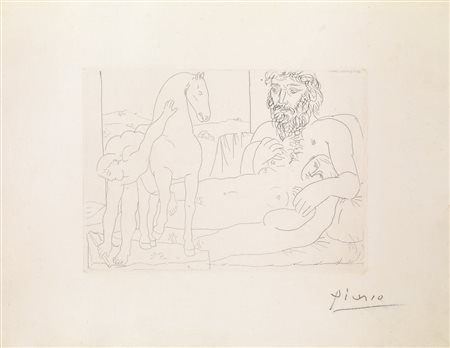 Picasso Pablo LE REPOS DU SCULPTEUR DEVANT LE JEUNE CAVALIER. 1933 Acquaforte...