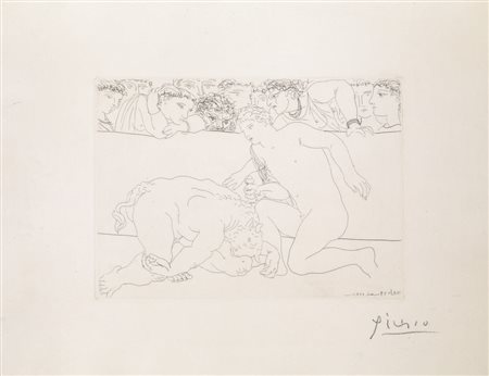 Picasso Pablo MINOTAURE VAINCU. 1933 Acquaforte su rame mm 190x266. Foglio:...