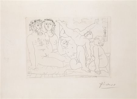 Picasso Pablo FAMILLE DE SALTIMBANQUES. 1933 Acquaforte su rame mm 190x263....