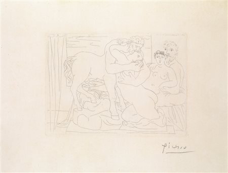 Picasso Pablo LE REPOS DU SCULPTEUR DEVANT UN CENTAURE ET UNE FEMME. 1933...