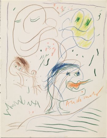 Alechinsky Pierre SENZA TITOLO Pastello policromo su carta "Roma". mm...