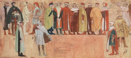 Cambellotti Duilio TEORIA DI PERSONAGGI IN COSTUME Tempera policroma, matita...