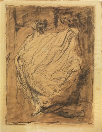 Boccioni Umberto DANZATRICE Gessetto nero e acquerello bruno su carta Japon....