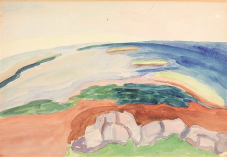 Ender Ksenija PAESAGGIO COSTIERO Matita di grafite e acquerello policromo su...