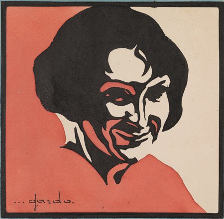 Kienerk Giorgio VOLTO DI DONNA SORRIDENTE Acquerello rosso ed azzurro ed...